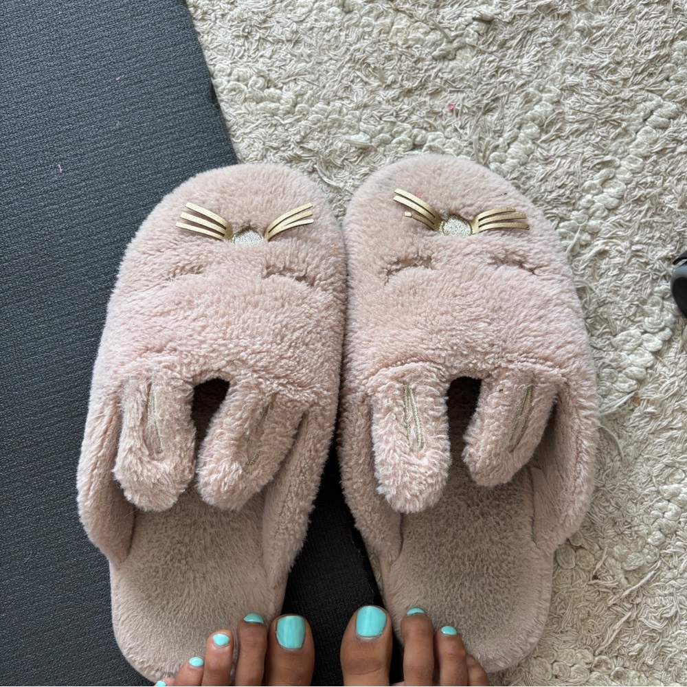 Pink Fuzzy Bunny Slippers